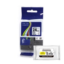 브라더 호환 라벨테이프 6mm~36mm + 항균물티슈, 24mm흰색바탕_검정글자 TZc-251