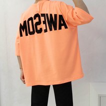 미르미르 남자 오버핏 7부 어썸 자수 반팔 티셔츠