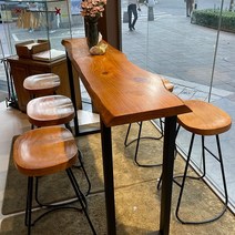 고재 원목 선반 테이블 의자 바 가게 카페 테이블 발코니 긴 높은 테이블, 길이 280폭 45높이 105cm 보드 두께 5c, 브래킷 구조, 모으다