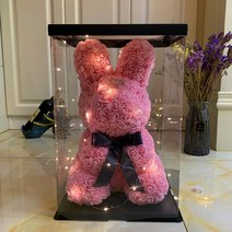 스멜모리 로즈 토끼 플라워 선물 토끼40CM 카드 LED 선물포장, 핑크