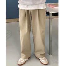 남자 어저스트 비조 와이드 핀턱 치노 코튼 팬츠 면 바지 (베이지 네이비)