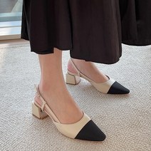 4.5cm 투톤 오픈 통굽 슬링백 펌프스 여성 구두 미들