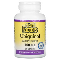 네츄럴 펙터스 Natural Factors 유비퀴놀 활성 CoQ10 100mg 소프트젤 30정, 1개