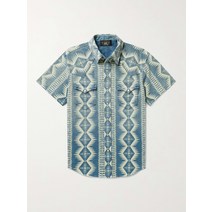 RRL 더블알엘 인디고 다이 프린트 코튼 저지 셔츠