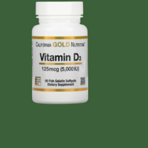 비타민d3 California Gold Nutrition 비타민D3 라놀린에서 추출한 콜레칼시페 피쉬 소프트젤 비타민D-3 125mcg(5OOOIU) [9O젤*1병]