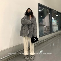 헤링본코트 겨울 여성 코트 자켓 Xiaoxiangfeng 모직 여성 가을 겨울 레트로