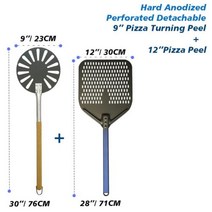 SHANGPEIXUAN 9 인치 피자 터닝 나무 손잡이 껍질 피자 삽 알루미늄 천공 피자 껍질 나무 이동식 상업 사용, 9inch 12inch Blue