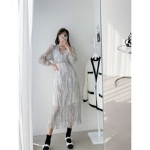 룩스룩스 룩스룩스 쉬폰 주름 롱 원피스 (8318646)