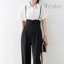 [Myshe]여성용 봄 여름 패션 슬림핏 정장 멜빵 팬츠 와이드 팬츠 juan403DA7