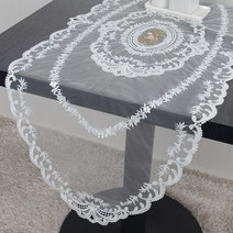 레이스 테이블 러너 120cm 장미자수식탁 러너 화이트
