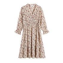 슬림 긴팔 원피스 쉬폰 플라워 가을겨울 여성 작은 키 클래식 1780595342