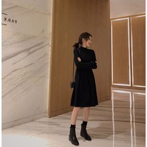 브이넥 심플 빅사이즈 캐주얼 보들 폴라 슬림 캐주얼 목폴라 원피스 긴팔 겨울 루즈핏