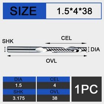 UCHEER-목재 가공용 싱글 플루트 엔드 밀 3175mm CNC 커터 카바이드 공구 MDF 합판용 1 개, 03 3.175D1.5d4l38L