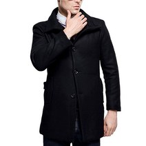 SSLR 남성용 슬림핏 울 피코트 브리티시 싱글 브레스트 스타일리시 재킷 블랙. Large