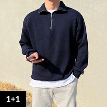 (1+1)반집업 니트 맨투맨 오버핏 남자 카라 티셔츠 옷 코디 봄 가을 스웨터 긴팔 티