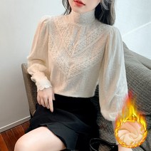 유럽 패션 유행 화이트 쉬폰 셔츠 숙녀 새해 패션 외국 스타일 블라우스 플러스 벨벳