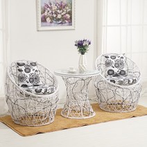 인테리어 등나무 의자및 테이블세트, 화이트블랙A타입, 1개