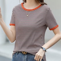 에리페 여성용 시아 스트라이프 니트 반팔티