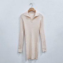 여성용 가을 슬림핏 소피 골지 카라 니트 원피스