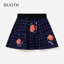 DUOTH 도씨 여아스웨터 풀오버 후드 봄가을 남아 순면 코튼 멋진 니트 톱 치마, 120cm, 블루 블랙 칸 미니 스커트
