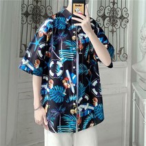 M-3XL 남성용 심플 느슨한 편안한 트렌드 비치 해변 휴가 반팔 플라워 셔츠1175