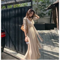 여름 롱 원피스 브이넥 슬림핏 롱 원피스