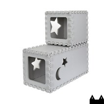 starcat 퍼즐 캣타워2단 터널형(터널+터널) 스타캣 고양이 캣타워 하우스, 라이트그레이