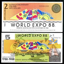 1988 호주 2+5 세계 엑스포 기념 티켓 수집용 외국희귀지폐 기념주화 대박기원