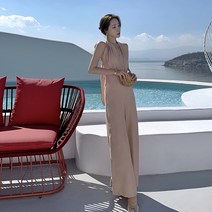 여름방학 하이웨이스트 홀터넥 와이드 점프수트