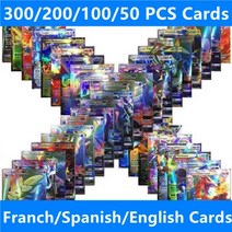 5-300Pcs 스페인어 프랑스어 영어 만화 포켓몬 francaise 카드 300 G x V Max VMAX 100 태그 팀 포함, English300PCS VVMAX