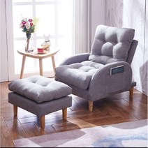 1인용 리클라이너 클래식 소파 스툴 세트 침대, 라이트 그레이 - 코튼 린넨 + 페달