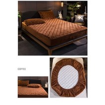 따뜻한부드러운 플러시 퀼트 매트리스 커버 벨벳 킹 퀸 침대 시트 베개 제외, Coffee_Double 54x74x12 inch