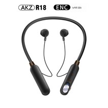 (무선 홀터넥 이어폰)AKZ-R18 노이즈 캔슬링 블루투스 이어폰 스포츠 러닝 더블 이어링 목걸이, 블랙, 하나
