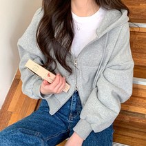 테크노 오로츠 투웨이 기모 크롭 박시 후드 집업
