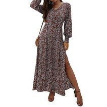 빈티지 꽃 프린트 긴 드레스 여름 2022 캐쥬얼 브이넥 랜턴 긴팔 a라인 파티 레트로 맥시 Boho