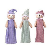 시우리빙 곰돌이 인형 핸드타올 주방 욕실 수건, 인디핑크+민트+연보라 3개입
