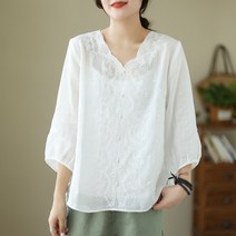 고고네(의류) 여성 자수 모시 티셔츠 해외 구매 대행