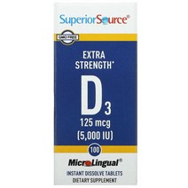 슈피리어소스 엑스트라 스트렝스 비타민 D3 (콜레칼시페롤) 125mcg(5000IU) 용해되는 설하정 정제 100정 칼시트리올, 5000 IU