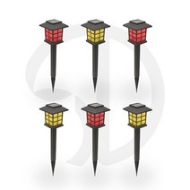 솔까든 태양광 미니격자등 가로등 잔디등 정원등 인테리어등 6개입, 노란빛3개+빨간빛3개