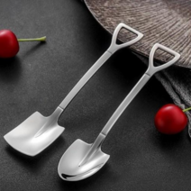 지니홀딩스 4개입 ) 재미있는 삽모양 디저트 스텐 티스푼 화채스푼 스푼, 사각형4개입