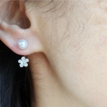 웨딩진주귀걸이 925실버침 큐빅 하객 혼주 한복 귀걸이