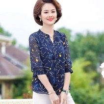 세트반티 엄마 봄 여름옷 중년 미시 반팔 상의 미드 노년 여성 실크 티셔츠 2146513764