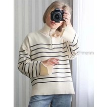 바라클라바뜨기 목도리뜨기 가방뜨기 klkxmyt 여성 스웨터 2022 패션 스트라이프 느슨한 지퍼 뜨개질 스웨터 빈티지 긴 소매 비대칭 여성 풀오버 탑스, c, s