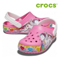 크록스 아동 샌들 40- 207071-669 Kids Crocs Fun Lab Unicorn Lights Clog Pink Lemonade