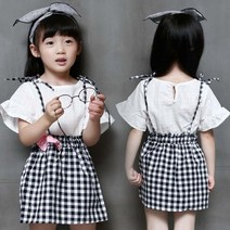 아이하루 나팔반팔+깅엄체크스커트