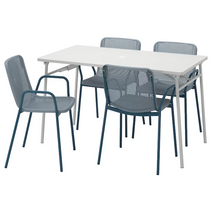 이케아 토르파뢰 야외테이블+팔걸이의자4 화이트 라이트그레이블루 130cm 995.009.37