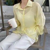 시폰 화이트 셔츠 여성용 긴소매 자외선 차단제 카디건 셔츠