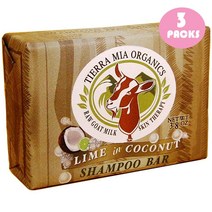 Tierra Mia Organics Raw Goat Milk Skin Therapy Shampoo Bar 티에라미아오가닉스 라임 인 코코넛 샴푸바 고트밀크 함유 108g 3팩, 3개