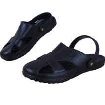 정전기 방지 슬리퍼 안전 신발 미끄럼 마사지 SPU 6 홀 두꺼운 밑창 남성 및 여성 여름 샌들, 02 Black Sandals_03 40