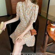 [예쁨시전] 여성 반팔 오프숄더 플로럴 숏 원피스